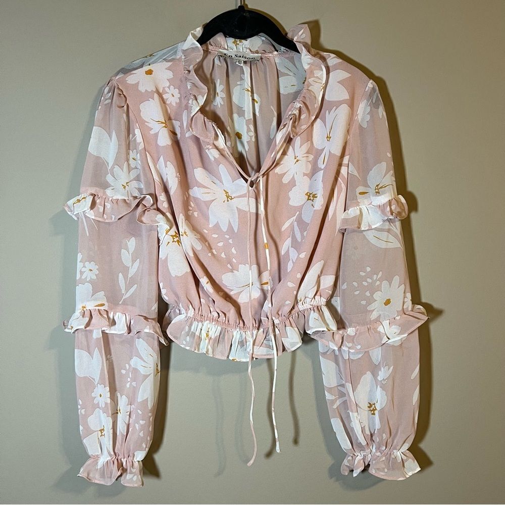 ✨ En Saison Women’s Light Pink Floral Long‎ Sleeve Top XS